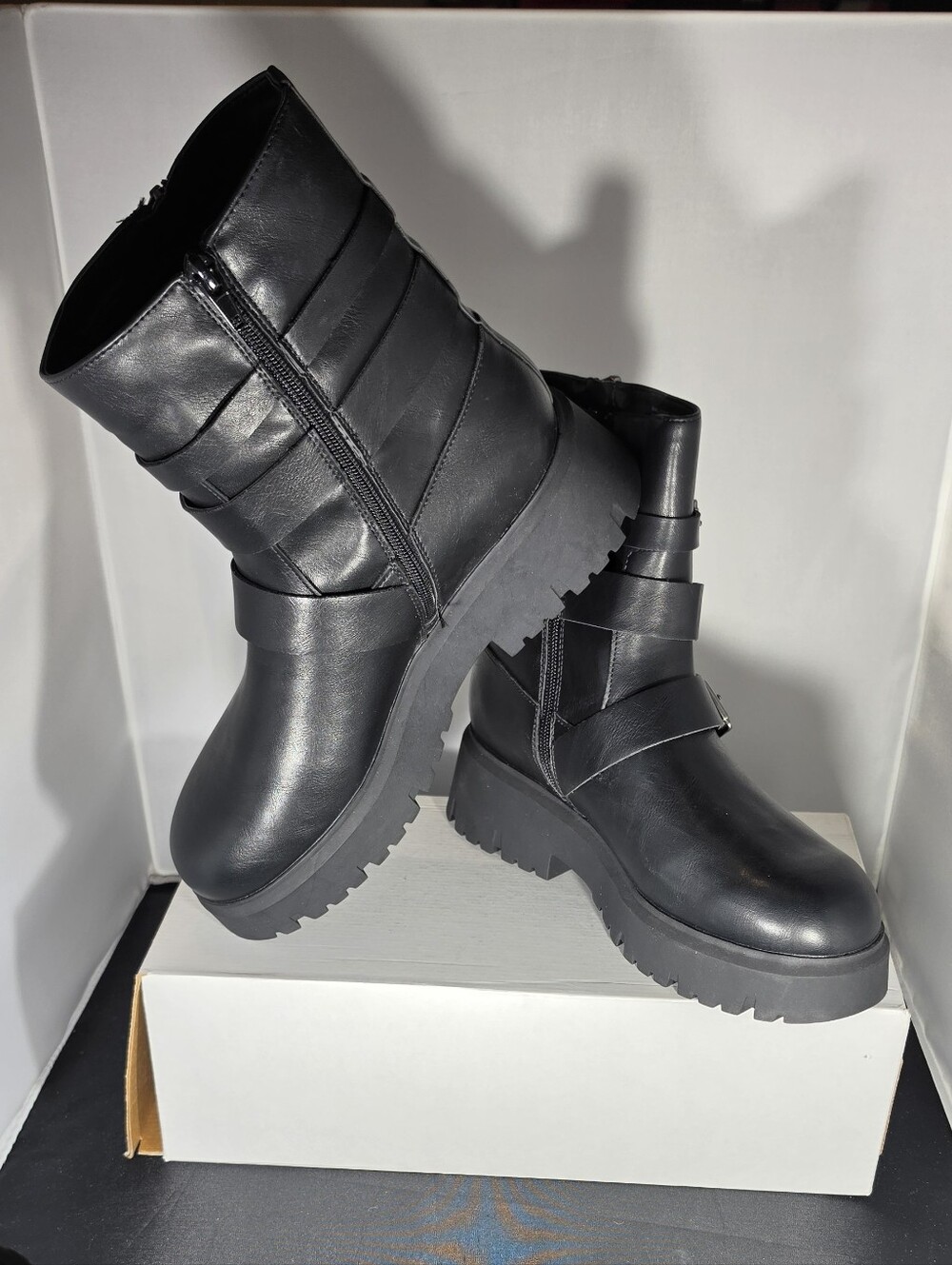 Madden Girl Black Chunky Combat Moto Boots